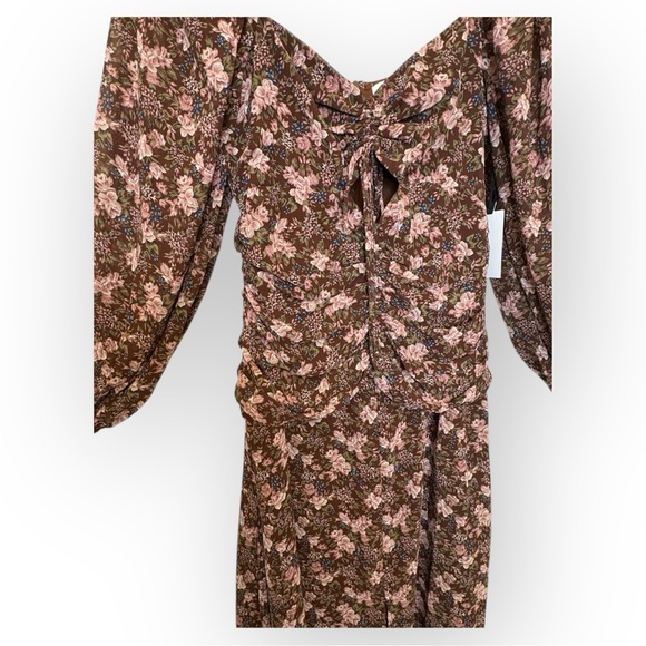 ASTR The Label Brown Floral Ruched Maxi Dress Puff Sleeve Romantic Small NWT - Picture 6 of 11